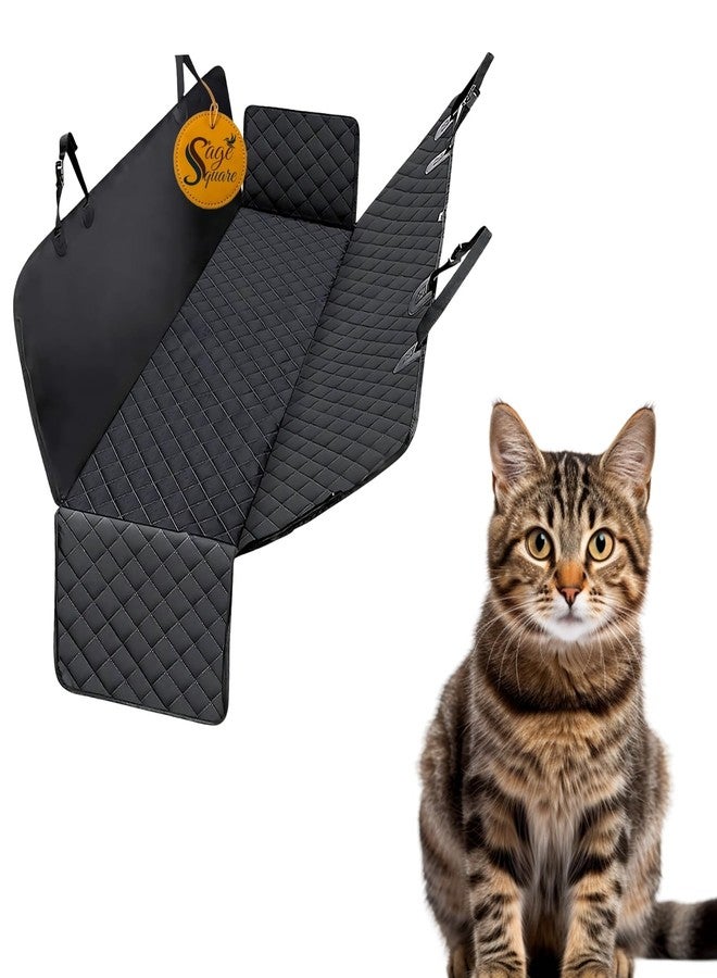 Sage Square Waterproof Cat Car Seat Cover for Backseat | Scratchproof & Mud-Resistant Hammock Style Pet Travel Mat | Safety Anchors, Storage Pockets & Side Flaps Seat Protector - Image 1